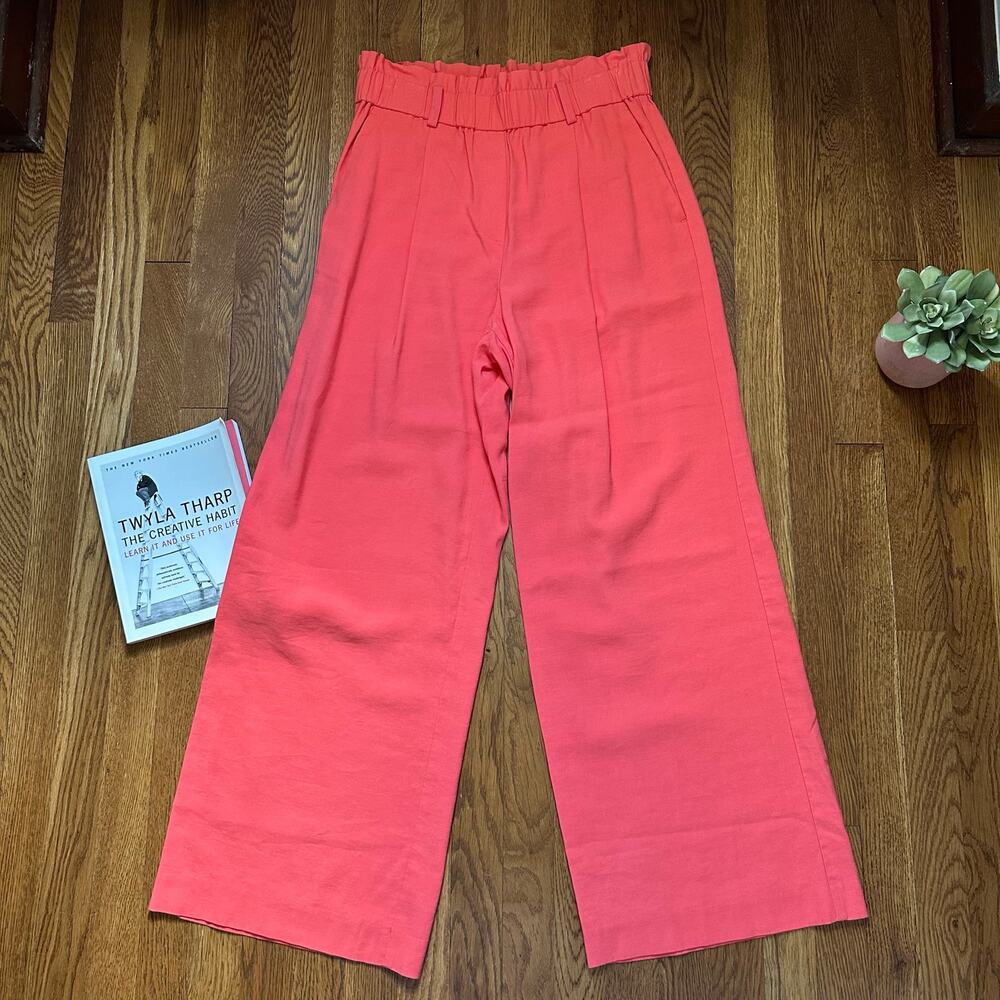 Ann Taylor Coral High Elastic Waisted Wide Leg Trousers